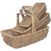 Red Hamper Wicker Set of 3 Rectangular Garden Trugs in Brown