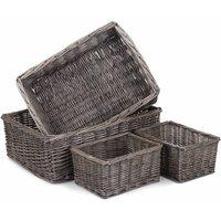 Red Hamper Wicker Set of 4 Antique Wash Finish Wicker Tray in Brown