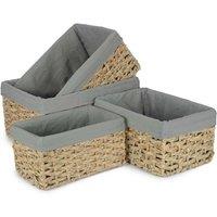 Red Hamper Set of 4 Thatch Grass Woven Storage Basket with Grey Cotton Lining in Green