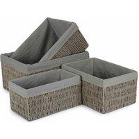 Red Hamper Set of 4 Grey Paper Rope Storage Basket with Grey Cotton Lining