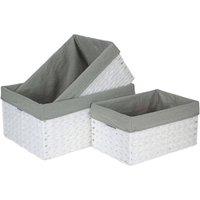 Red Hamper Set of 3 White Paper Rope Storage Basket with Grey Cotton Lining