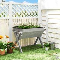 OUTSUNNY Wooden Planter Raised Bed Stand Vegetable Flower Bed, Light Grey