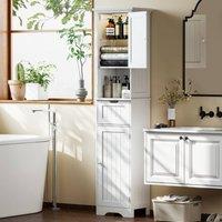 HOMCOM 170cm Tall Bathroom Storage Cabinet with LED Light, Adjustable Shelf in White