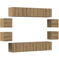 Berkfield Home Wall Mounted TV cabinets 8 pcs Artisan Oak Engineered Wood in Brown