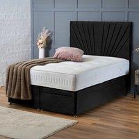 BSSPOKE Maria Ottoman Divan Bed Plush Velvet 54 Headboard & Mattress in Black | Size: Single
