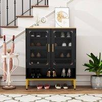 Costway Wooden 5-Tier Shoe Cabinet Modern Shoe Storage Organizer w/Glass Doors in Black