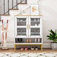 Costway Wooden 5-Tier Shoe Cabinet Modern Shoe Storage Organizer w/Glass Doors in White