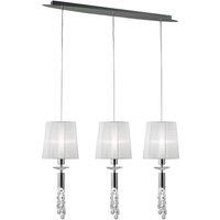 Netlighting Tiffany Pendant 3+3 Light E27+G9 Line Chrome White Shades & Crystal in Grey