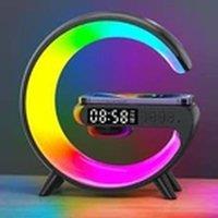 EONLION Black Wireless Charger Bluetooth Speaker RGB Alarm Clock Night Light
