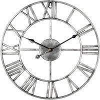 Havendro Silver Extra Large Roman Numerals Skeleton Wall Clock