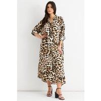 Gini London Women's Animal Printed Button Through Midaxi Shirt Dress in Brown | Size: S/M