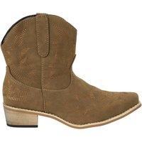 MODISHION Women's Classic Embroidered Pointed Toe Cowboy Ankle Boots in Khaki | Size: 6.5