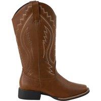MODISHION Women's PU Leather Fashionable Western-Style Mid-Calf Boots in Brown | Size: 7