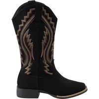 MODISHION Women's Fashionable Faux Seude Western-Style Mid-Calf Boots in Black | Size: 6.5
