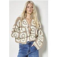 Apricot Women's Hand-Knit Crochet Squares Cardigan in Brown | Size: 12