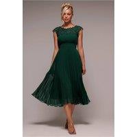 Goddiva Women's Crochet & Pleated Top Midi in Emerald | Size: 6