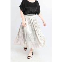 Sarta Women's Silver Pleated Foil Midi Skirt | Size: Large