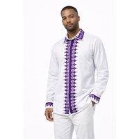 JTAPHRIQUE Men's Men's White Embroidered Long Sleeve Shirt | Size: XL