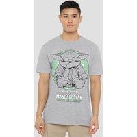 Star Wars - The Mandalorian The Mandalorian Relaxing Grogu Yoga T-Shirt, Athletic Heather in Light Grey | Size: 2XL