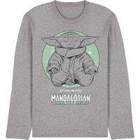 Star Wars - The Mandalorian The Mandalorian Relaxing Grogu Yoga Long Sleeve Tee, Athletic Heather in Light Grey | Size: Medium