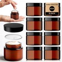 volila 60ml Amber Glass Jars with Lids & Spatula - UV Cosmetic Containers | Size: 8 Pack