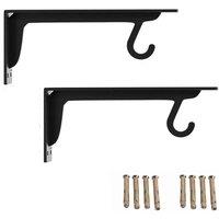 Havendro 2PCS Black Iron Shelf Brackets 30CM Floating Support with 2 Hook