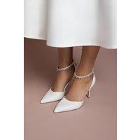 Coast Women's Bridal Wide Fit Tatiana Faux Leather Jewelled Anklet High Stiletto Court Shoes in White | Size: 4