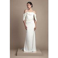Coast Women's Cowl Neck Corset Drape Satin Maxi Wedding Dress in Oyster | Size: 18