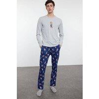 WOVCOR Men's 2 Piece Teddy Bear Printed Knit Pyjama Set in Navy | Size: 2XL