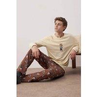 WOVCOR Men's 2 Piece Teddy Bear Printed Knit Pyjama Set in Stone | Size: Large