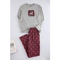 WOVCOR Men's 2 Piece Deer Printed Regular Fit Knit Pyjama Set | Size: Large