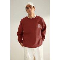 WOVCOR Men's Fleece Lined Floral Embroidered Sweatshirt in Terracotta | Size: Large