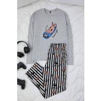 WOVCOR Men's Men's Slogan Print Long Sleeve Pyjama Set | Size: Large