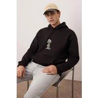 WOVCOR Men's Men's Oversized Graphic Print Hooded Sweatshirt in Black | Size: XS