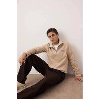 WOVCOR Men's Men's Regular Fit Slogan Half Zip Sweatshirt in Beige | Size: Small