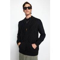 WOVCOR Men's Men's Zip Through Cable Knit Cardigan in Black | Size: Large