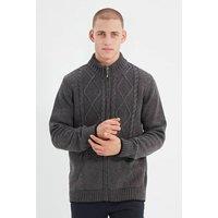 WOVCOR Men's Men's Zip Through Cable Knit Cardigan in Dark Grey | Size: Small