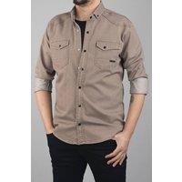 WOVCOR Men's Men's Button Through Pocket Detail Shirt in Taupe | Size: Small