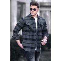 WOVCOR Men's Men's Check Overshirt with Chest Pockets in Dark Grey | Size: Small