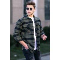 WOVCOR Men's Men's Check Overshirt with Chest Pockets in Khaki | Size: Small