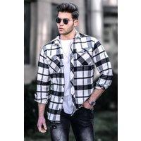WOVCOR Men's Men's Check Overshirt with Chest Pockets in White | Size: Large