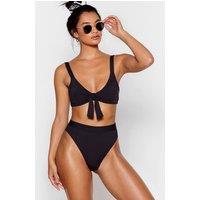 NastyGal Women's Tie Front High Leg Bikini Set in Black | Size: 8