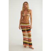 NastyGal Women's Ombre Stripe Triangle Bikini & Maxi Skirt Set in Orange | Size: 4