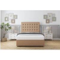 Sloomy Alabama Tweed Divan Bed Set No Drawers With 26 Strutted Headboard in Light Brown | Size: Small Double