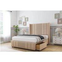 Sloomy Hargrave Plush Divan Set No Drawers-54 Wingback-Footboard in Stone | Size: Super King