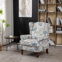 FURNITURE ONE Wingback Armchair, Padded Floral Retro Vantage Accent Chair in Bright Blue | Size: 1 Pack