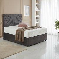 BSSPOKE Maria Ottoman Divan Bed Plush Velvet 54 Headboard & Mattress in Grey | Size: Double