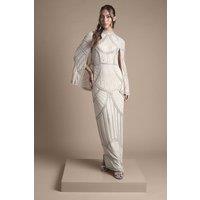 Coast Women's Embellished Column Maxi Wedding Dress with Cape Detail in Champagne | Size: 12