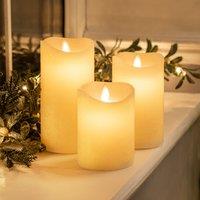Christow Flameless LED Candles Flickering Flame Real Wax Cream Or Red Set Of 3