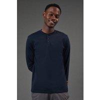 Burton Men's Navy Long Sleeve Grandad Neck T-Shirt | Size: Small